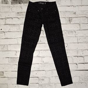 Sirens Seduction Black Velvet Floral Skinny Pants Y2K Goth Size 5